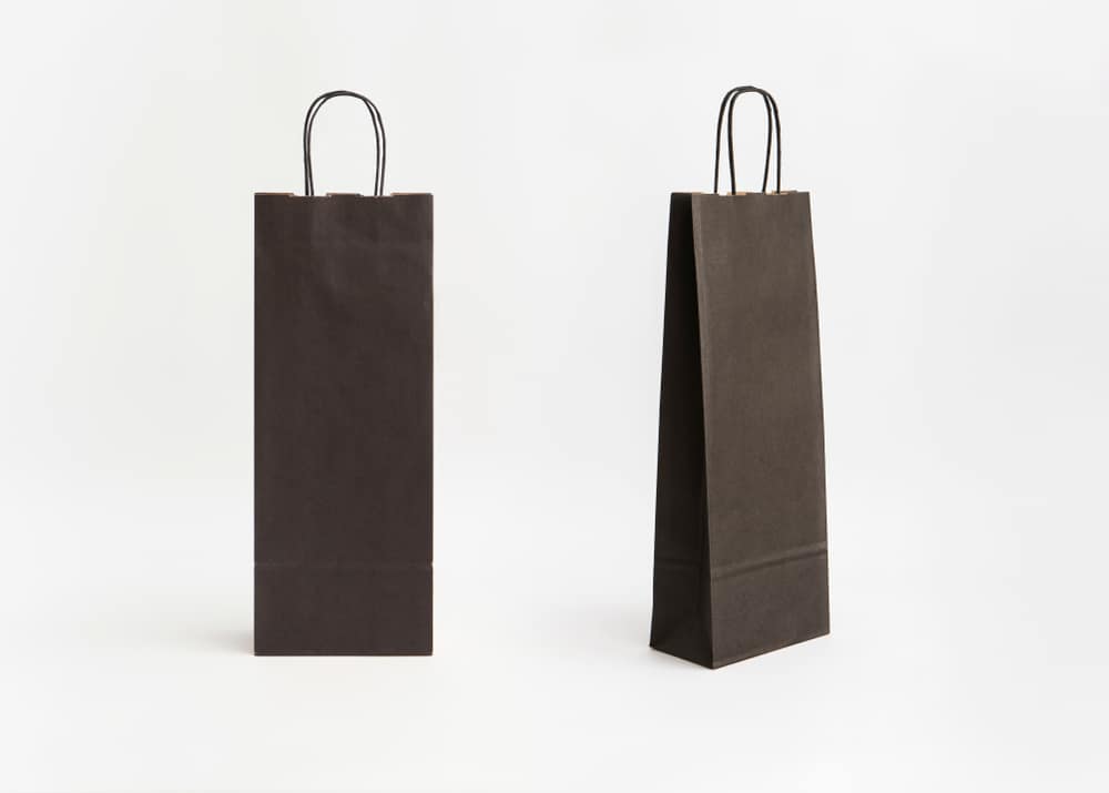 Two,Black,Striped,Kraft,Paper,Bag,For,Wine